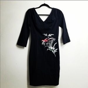 NWOT Ted Baker embroidered bird detail black dress